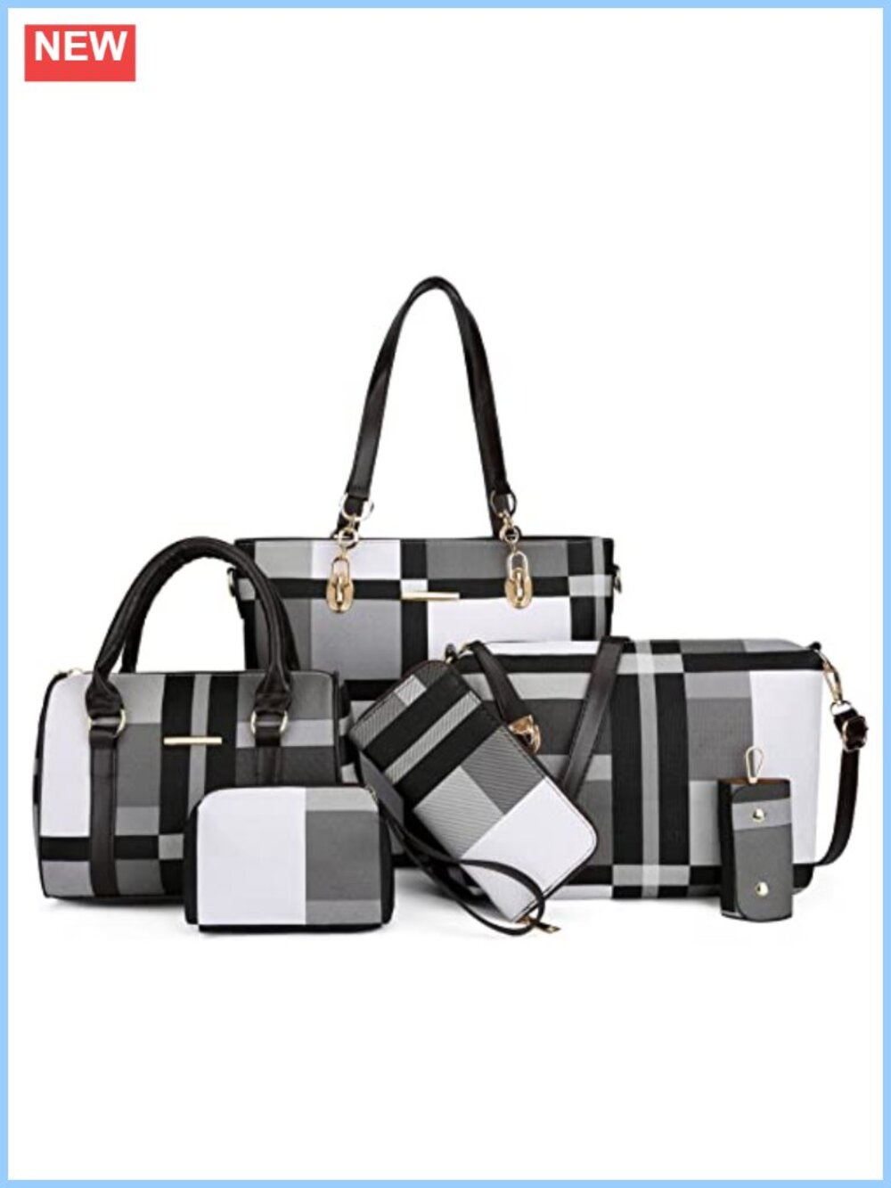 Faux Leather 6-Piece Purse Set Satchel Tote Shoulder Bag Clutch Wallet for Women